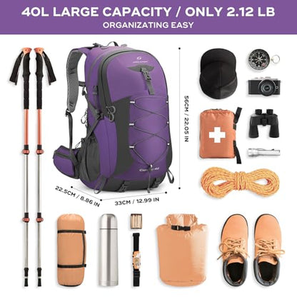 Maelstrom Hiking Backpack,Camping Backpack,40L Waterproof Hiking Daypack with Rain Cover,Lightweight Travel Backpack,Purple - color: 40l Purple, size: 40l