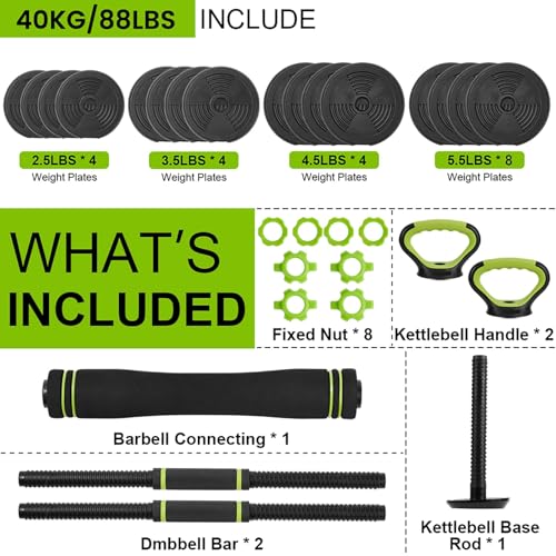 Adjustable Dumbbells, 44/66/88Lbs Free Weight Set with Connector, 4 in1 Dumbbell Set Used As Barbell, Kettlebells, Push Up Stand, Weight Plate, Fitness Exercises for Home Gym Suitable Men/Women Strength Training