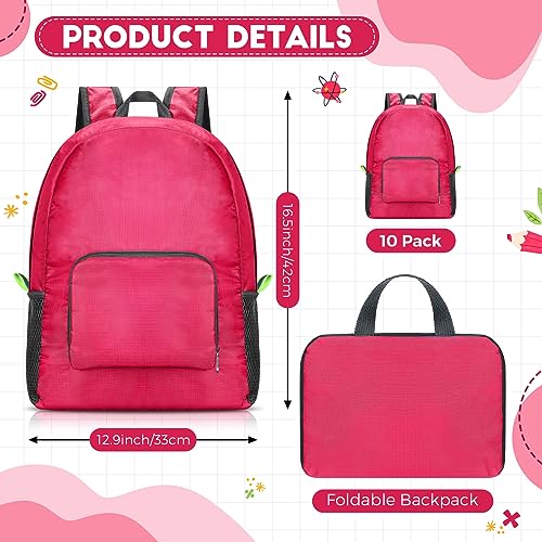 Jexine 10 Pcs Backpacks in Bulk 16.5 Inches Back Pack Basic Backpack for Adult Lightweight Outdoor Travel Book Bags(Rose Red) - color: Rose Red