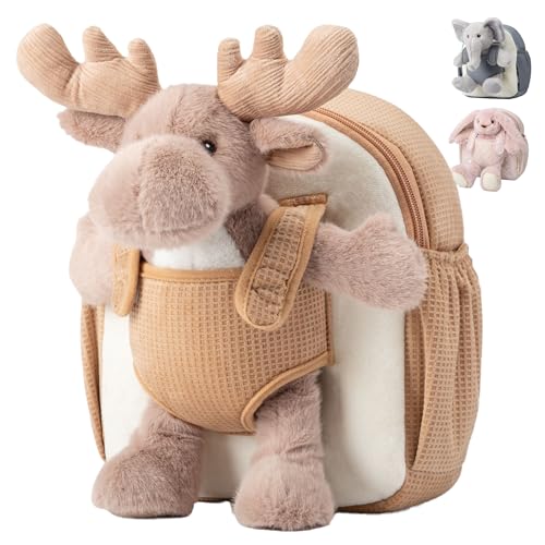 Moonkie Hug & Go™ Reindeer Toddler Backpack – Soft Plush Bag with Take-Along Toy for Kids Aged 2–4 | Ideal for Daycare, Travel & Birthday Gifts - color: Reindeer