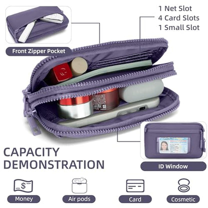 FODOKO Wristlet wallets for women Nylon Quilted Wallet with 4 Zippers,Travel Credit Card,Holder Cell Phone Organizer - color: Cloudy Purple