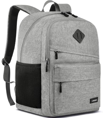 School Backpack for Teen Boys and Girls, with 17.3 inch Laptop Sleeve, Large Computer Bag Mochila with 2 Compartments, Ergonomic Straps, Grey - color: Grey, size: 17.3 Inch