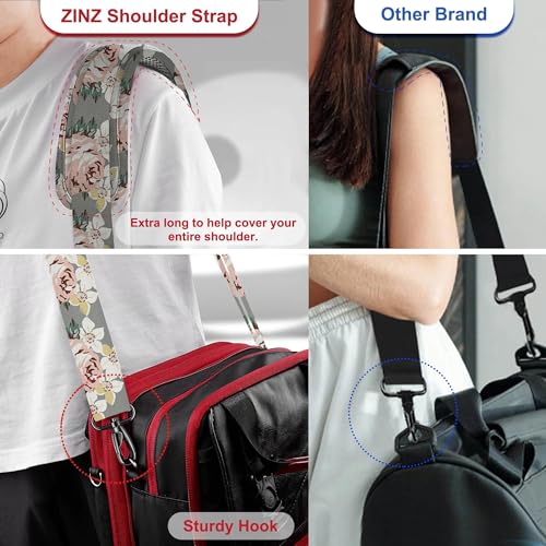 ZINZ 74" Shoulder Strap with Fixed Pad and Dual Balanced Buckles，Gray Flowers - color: Gray Flowers