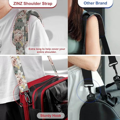ZINZ 74" Shoulder Strap with Fixed Pad and Dual Balanced Buckles，Gray Flowers - color: Gray Flowers