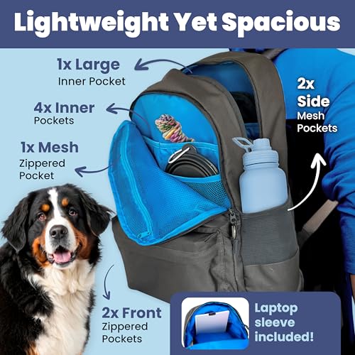 Dog Travel Bag for Supplies - Complete Dog Diaper Bag Backpack with 2 BPA-Free Travel Bowls, Treat Pouch, Food Container, Placemat & Laptop Sleeve – for Traveling, Road Trips, Hiking: Dk Grey - color: Dark Grey