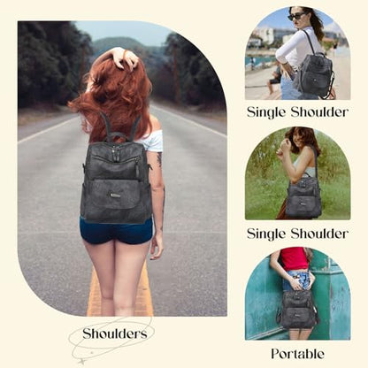 Backpack Purse for Women, Women Backpack Purse Small Leather Waterproof Anti-theft Shoulder Bags Handbags Ladies - color: Black Grey