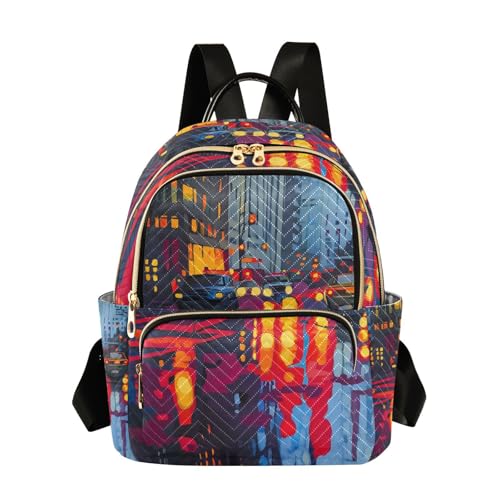 Women's Backpack City Street Print for Travel Commute, Cloth Shoulder Bag Double Zipper Size S - size: 10.2×5.1×12.5 IN