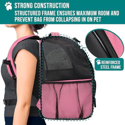 PetAmi Dog Backpack Carrier for Small Medium Dogs Large Cats up to 18 lbs, 2 Side Entry, Structured No-Collapse Frame, Airline Approved Ventilated Pet Backpack for Hiking Camping Travel Vet, Pink - color: Pink