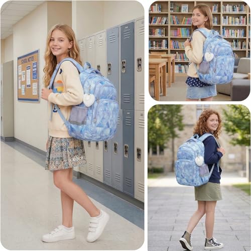 Cusangel School Backpcak for kids Girls Boys,16 Inch BookBag for 7-12Ages Day travel, Water Resistant, 7 Pockets, stitch Adjustable Chest Strap, Reflective Strip, Large (Blue-17in) - color: Blue-17in