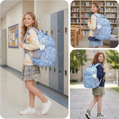 Cusangel School Backpcak for kids Girls Boys,16 Inch BookBag for 7-12Ages Day travel, Water Resistant, 7 Pockets, stitch Adjustable Chest Strap, Reflective Strip, Large (Blue-17in) - color: Blue-17in