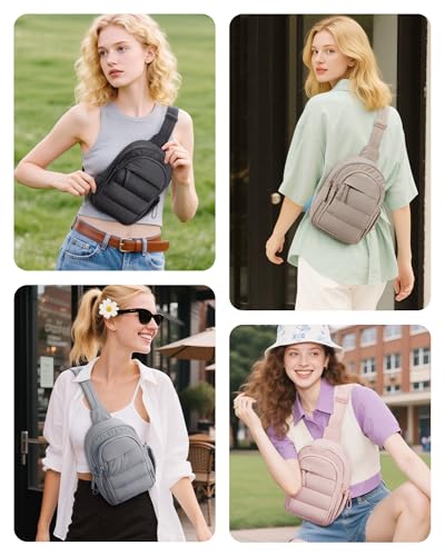 BAGSMART Small Sling Bag for Women, Puffer Crossbody Bag Purses Hobo Handbag Fanny Packs for Travel Hiking - color: Deep Marina