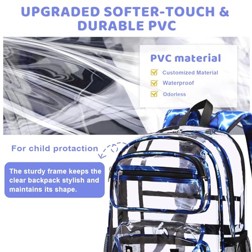 ACESAK Clear Backpack for Boys Girls - 3 Pcs Clear Heavy Duty with Lunch Bag - See Through Backpack Stadium Approved - color: Lightning