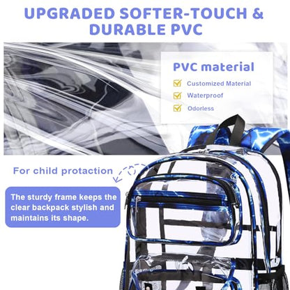ACESAK Clear Backpack for Boys Girls - 3 Pcs Clear Heavy Duty with Lunch Bag - See Through Backpack Stadium Approved - color: Lightning
