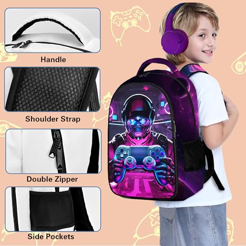 Boys Backpack with Lunch Box and Pencil Case, 3Pcs Gamer Backpack for Boys Teens, 17 Inch Large Capacity - color: GAME-HJQZ-8