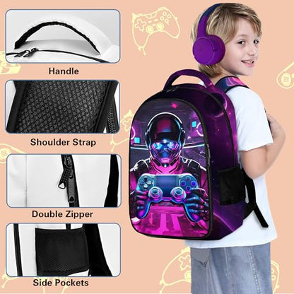 Boys Backpack with Lunch Box and Pencil Case, 3Pcs Gamer Backpack for Boys Teens, 17 Inch Large Capacity - color: GAME-HJQZ-8
