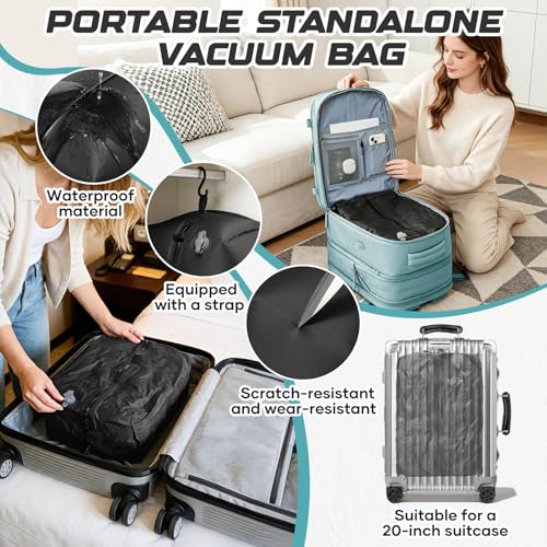 Travel Backpack with Compression Vacuum Storage Bag & Electric Pump, Expandable Flight Approved Carry On Backpack, 18x14x8 inches Personal Item Travel Bag for Men Women, Blue - color: Blue