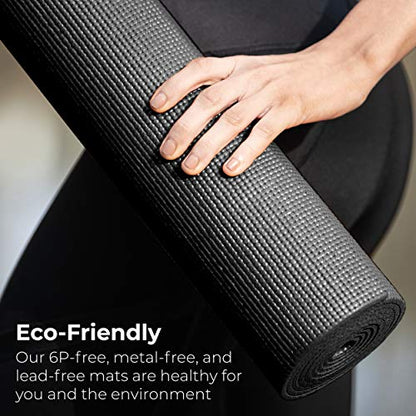 10-Pack Yoga Mat With Carrying Strap, 68" x 24" Non Slip Exercise Mat, 4mm Thick Gym Mat, Bulk Non Toxic Yoga Mats for Home Workout and Studios - color: Black