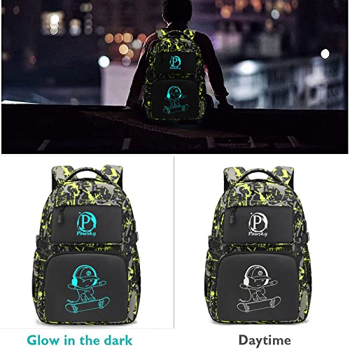 Kids Backpack for School, Boys Backpacks with USB Charging Port, College Elementary School Bookbag Lightweight Laptop Bag with Sling Bag, Green - style: Skateboard-green