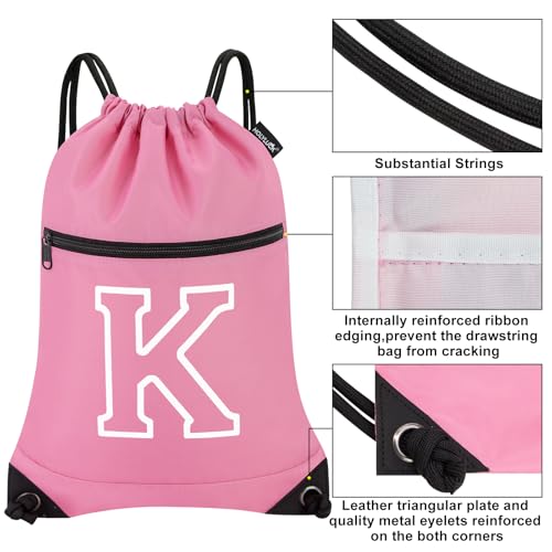 HOLYLUCK Drawstring Bags Initial Backpack Sackpack Cinch Bags for Sports, Gym, Travel, Beach (Pink-K) - color: Pink-k