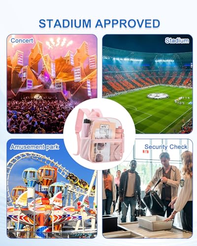 Clear Backpack for Stadium Events, 12x12x6 Small Clear Plastic bag with Reinforced Straps for Game Security Festival Concert - color: Pink