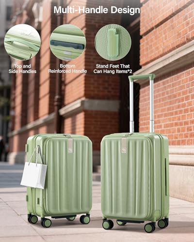 Hanke 20 Inch Expandable Carry On Luggage Airline Approved Top Opening Hard Shell Suitcases with Wheels Lightweight Travel Luggage Carry On Suitcase for Woman Men-Bamboo Green - color: Bamboo Green, size: 20 Inch Expandable