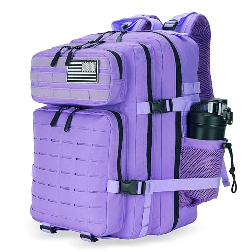 Military Tactical Backpack 45L/25L 3 Day Assault Pack Molle Daypack Hiking Backpack for Men and Women - color: Pale-purple, size: 25L