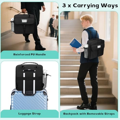 Veirdro 3 Inch D-Ring Zipper Binder Backpack for 700+ Sheets Capacity& 13 Inch Laptop Compartment, Detachable 3-Ring Zip Up Binder Bag with Backpack Straps& Water Bottle Pocket for School (Black)