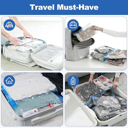 VMstr 12 Pack Travel Vacuum Storage Bags with USB Electric Pump, Compression Bags for Travel, Space Saver for Clothes and Clothing - style: 12 combo bags + USB pump