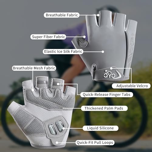 Men's & Women's Fingerless Cycling Gloves - Gel Padded, Anti-Slip Grip for Mountain Road Bike Riding, MTB, Workout & Training, Breathable & Adjustable Biking Gloves - color: Grey