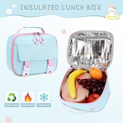 DIGOBAY 3PCS Girls Backpack for School, Large Kids Backpack for Girls with Lunch Box Pencil Case Set for Teen Girl Elementary Primary Middle High College School Bookbag with Cute Pins Aquamarine-Pink - color: Aquamarine-pink