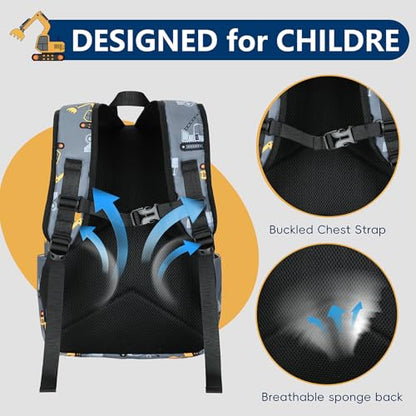 CAMTOP Preschool Backpack for Kids Boys Girls Toddler Backpack Kindergarten School Bookbags for Age 3-8 (Engineering Car Grey) - color: Engineering Car Grey