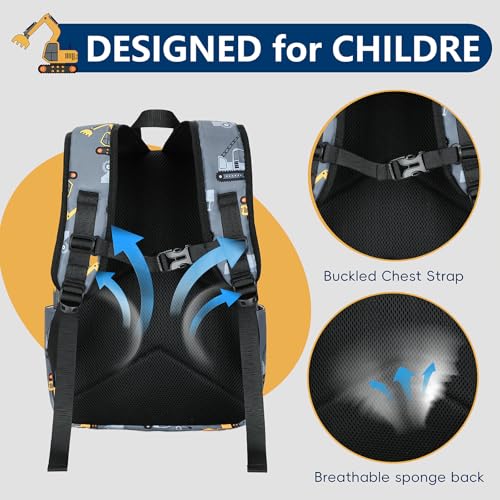CAMTOP Preschool Backpack for Kids Boys Girls Toddler Backpack Kindergarten School Bookbags for Age 3-8 (Engineering Car Grey) - color: Engineering Car Grey