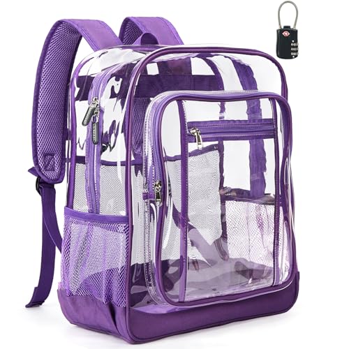 Vorspack Clear Backpack Heavy Duty - Extra Large Clear Backpacks with TSA Lock Transparent See Through Bookbag for School, Work, College, Travel - Purple - color: Purple, size: Large