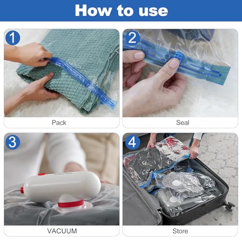 VMstr 12 Pack Travel Vacuum Storage Bags with USB Electric Pump, Compression Bags for Travel, Space Saver for Clothes and Clothing - style: 12 combo bags + USB pump