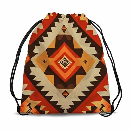 Drawstring Backpack Gym Backpack Geometric Seamless Pattern Lightweight Waterproof Aztec Navajo Native American Southwest Ethnic Style 14x16.9 Inch - color: Geometric Seamless Pattern