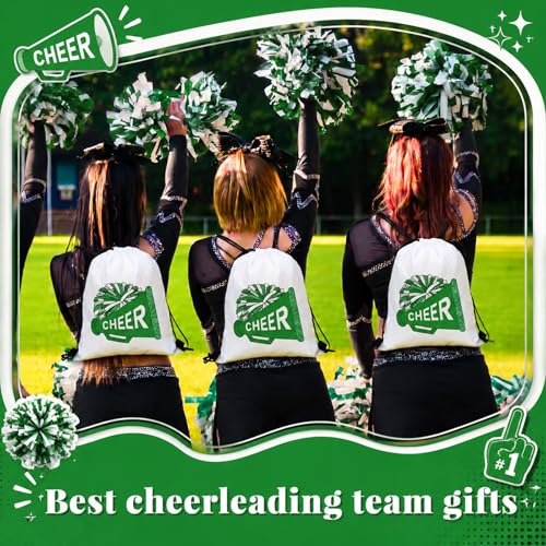 Kacctyen 24 Pcs Cheer Drawstring Backpack Cheer Team Gift Cheerleader Drawstring Gym String Bag Sports Party Favor Bulk(Green) - color: Green