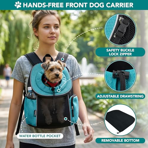 PetAmi Dog Carrier Backpack, Hands Free Front Pet Carrier, 14lbs, Teal Blue - color: Teal Blue, size: 16.5"L x 10.0"W x 17.0"H