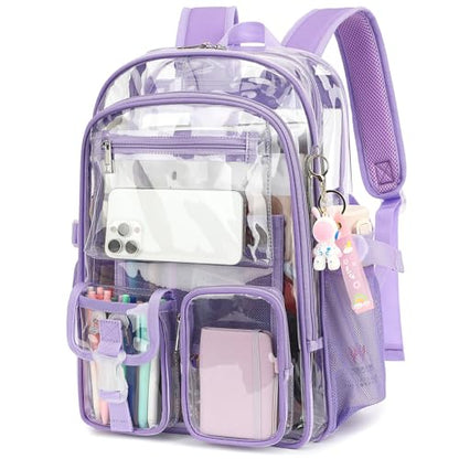 Clear Backpack Heavy Duty Transparent Backpacks Stadium Approved for School Work Sport Travel (Lavender Purple) - color: Lavender Purple