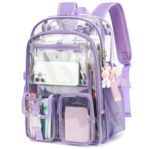Clear Backpack Heavy Duty Transparent Backpacks Stadium Approved for School Work Sport Travel (Lavender Purple) - color: Lavender Purple