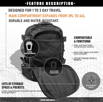 Miramrax Tactical Backpack Military Army Daypack - Assault Pack for Men Molle Backpacks Bug Out Bag 3 Day Pack for Hiking Camping Travel Hunting Rucksack Trekking Black - color: Black