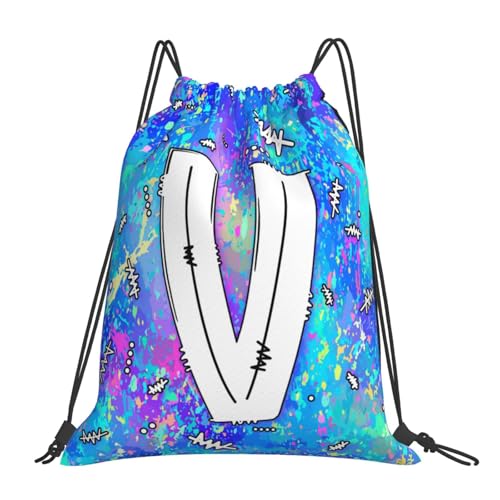 Drawstring Backpack Bag Sport Gym Sackpack Initial Blue Draw String Cinch Bags Bulk String Backpack Storage Bag for Women Men Letters V - color: Letters V