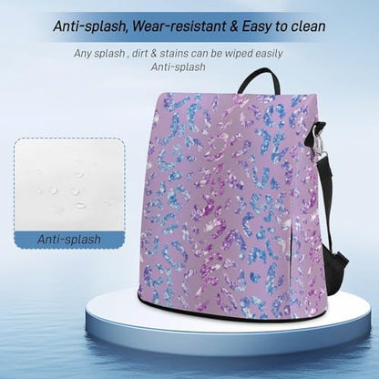 Waterproof Backpack Blue Purple Leopard Print Casual Bags for Women Anti-theft Daypacks Fashion Versatile Bag - color: Blue Purple Leopard Print, size: No Custom