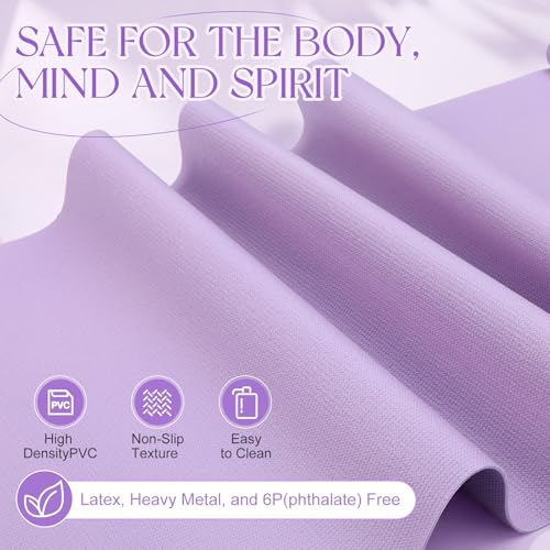 3 mm Thick Yoga Mat Bulk, Non Slip Exercise Workout Fitness Pad for Women Men, Gym Home Yoga Pilates, Easy to Clean, Sturdy PVC - color: Violet Haze