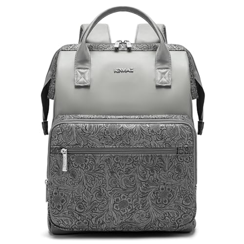 Kinmac Wide Open Style Laptop Backpack for Laptop Up to 15.6 Inch Men Women Travel Outdoor Backpack (Paisley Grey PU) - color: Paisley Grey Pu