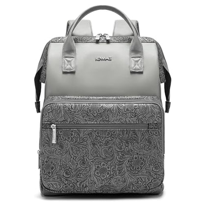 Kinmac Wide Open Style Laptop Backpack for Laptop Up to 15.6 Inch Men Women Travel Outdoor Backpack (Paisley Grey PU) - color: Paisley Grey Pu