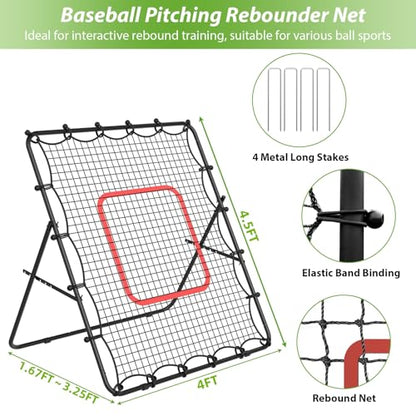 LIANTRAL Baseball Rebounder Net 4 x 4.5FT - Portable Bounce Back Trainer for Soccer, Volleyball, Softball & Lacrosse, Adjustable Pitching Net for Shooting, Passing & Control Training, Black
