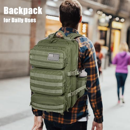 Military Tactical Backpack 25L Day Backpack for Men Molle Army 3 Days Assault Pack Bug Out Bag Water Resistant and Heavy Duty Hiking Treeking Rucksack - Dark Green - color: Dark Green, size: 25L