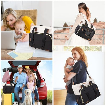 Diaper Bag Backpack Mommy Bag Large Capacity Diaper Backpack Travel Essential Baby Diaper Bag for Mom and Dad, Black & Beige - color: Black & Creamy-white