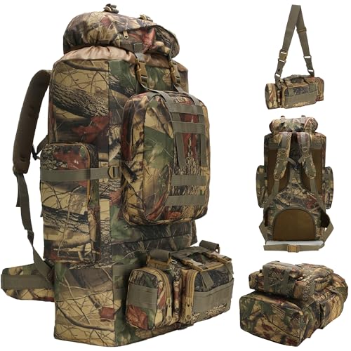 100L Camping Hiking Backpack,Molle military Tactical rucksack backpack,Waterproof Lightweight Hiking Backpack (Maple Leaf) - color: Maple Leaf