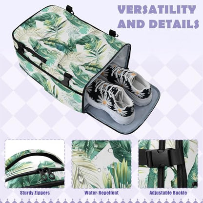 Travel Backpack with Shoe Compartment, 20L Large Capacity Laptop Backpack for Men Women, Tropical Leaves Daypack for Traveling Hiking Carry On